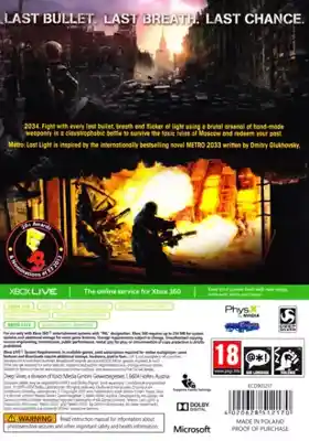 Metro Last Light (USA) box cover back